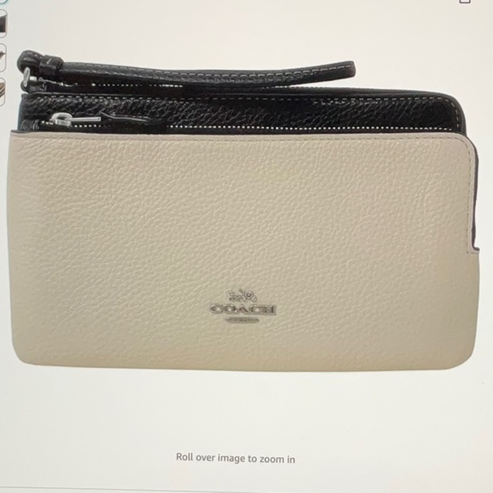 NWT Coach Contrast Double Zip Wallet in Chalk Black Style No. CF447
